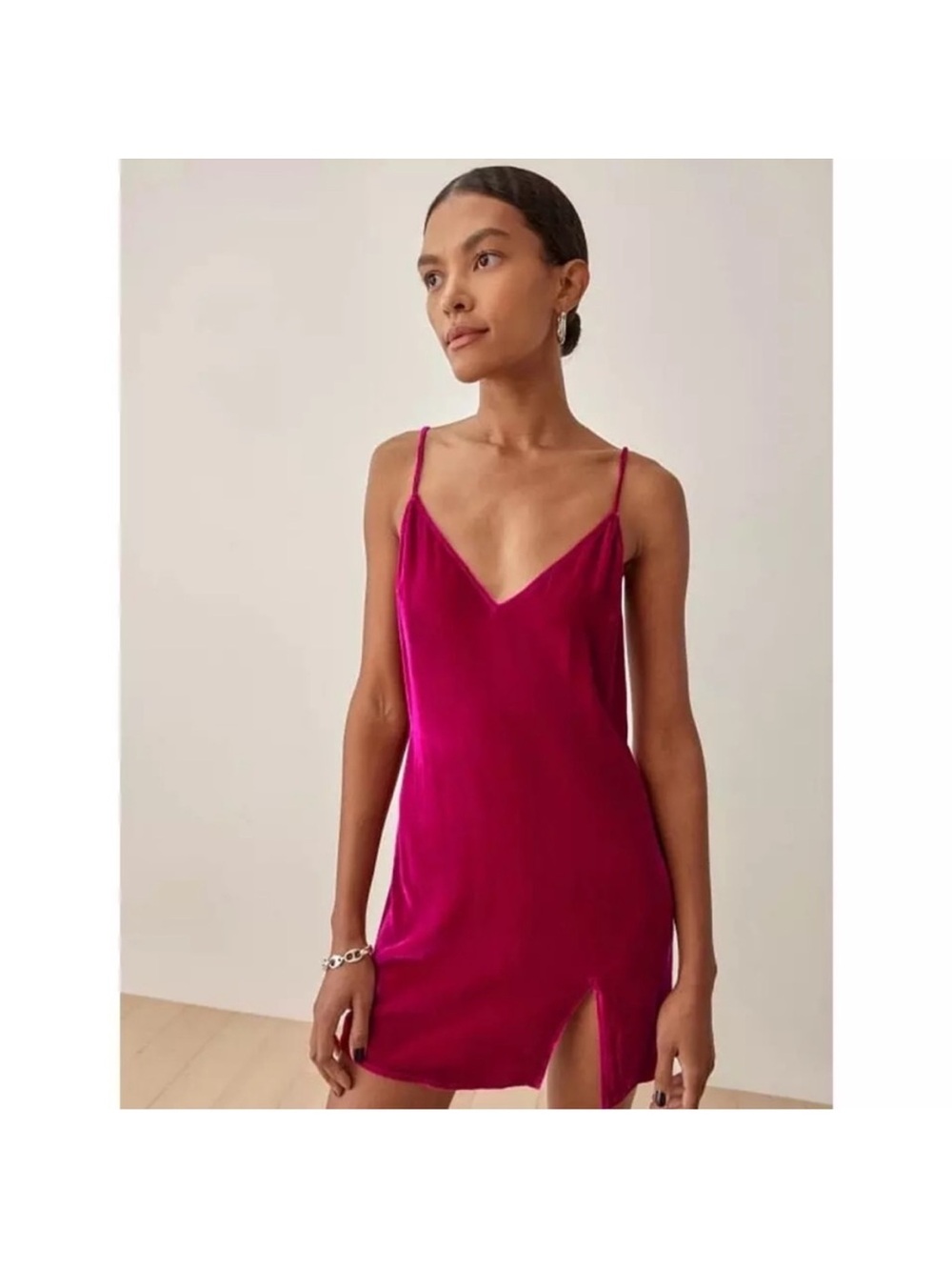 Reformation | Lyza Velvet Mini Dress in Rhubarb Pink XS